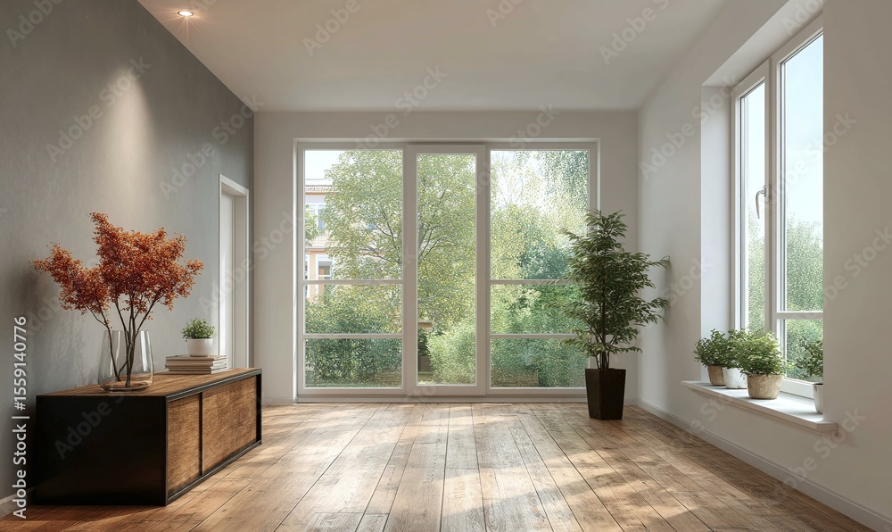 Fototapeta premium Empty Modern Room with Large Windows