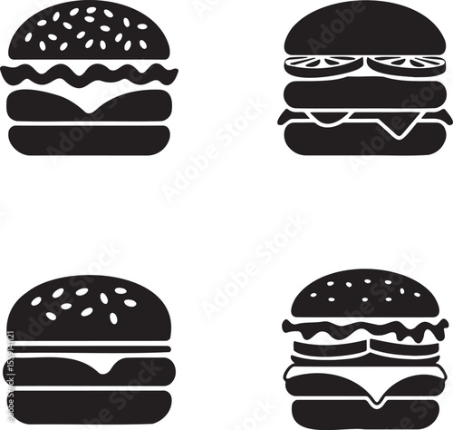 Set of Burger silhouette vector illustration isolated On Transparent Background