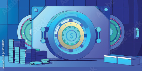 Digital Vault Secure Data Storage Vector Illustration