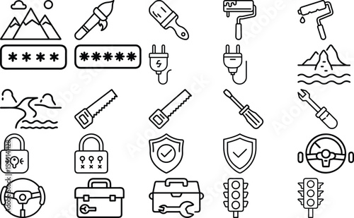 Vector Icons Tools, Security, Travel & More - Line Art Bundle
