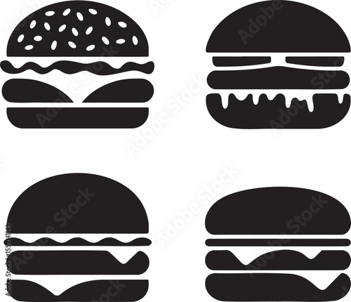 Set of Burger silhouette vector illustration isolated On Transparent Background