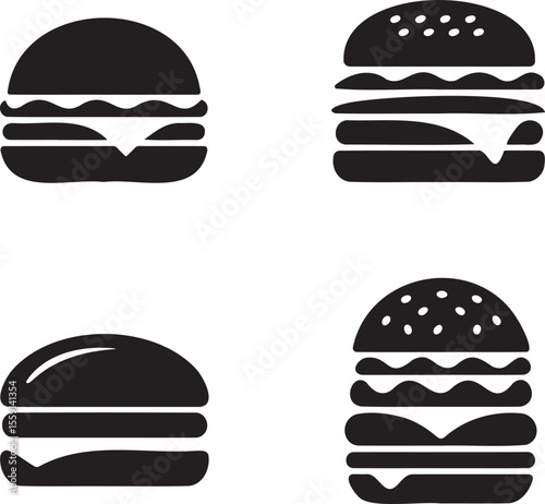 Set of Burger silhouette vector illustration isolated On Transparent Background