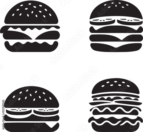Set of Burger silhouette vector illustration isolated On Transparent Background