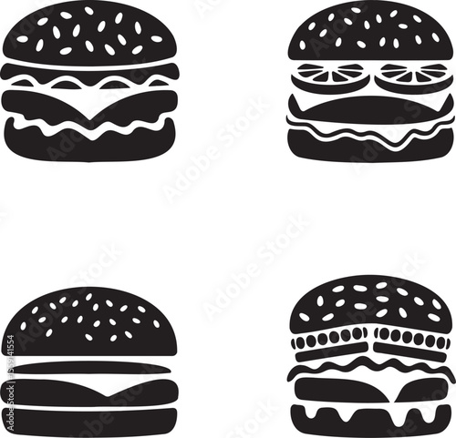 Set of Burger silhouette vector illustration isolated On Transparent Background
