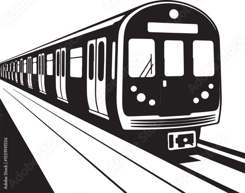Modern subway train arriving at a station platform silhouette