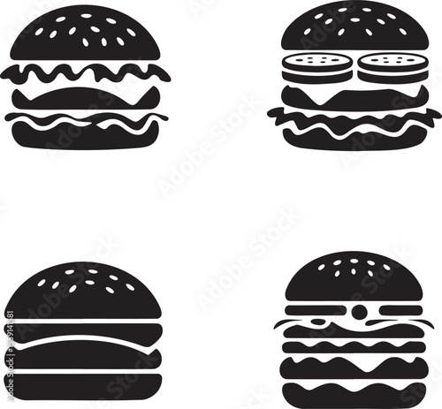 Set of Burger silhouette vector illustration isolated On Transparent Background