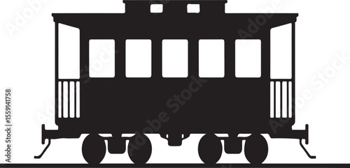 Vintage train passenger carriage silhouette on white background