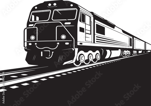 Modern diesel locomotive traveling on tracks with a distinctive silhouette