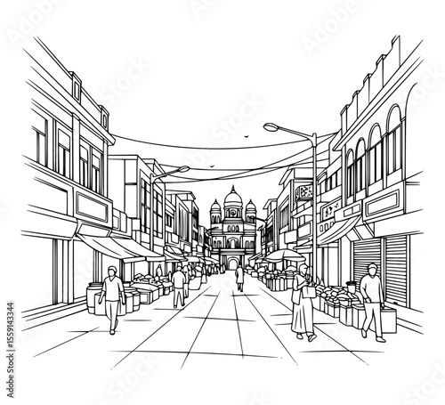 Line Art of Commercial Street, Bangalore