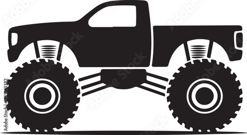 Bold black silhouette of a monster truck with large tires and lifted suspension