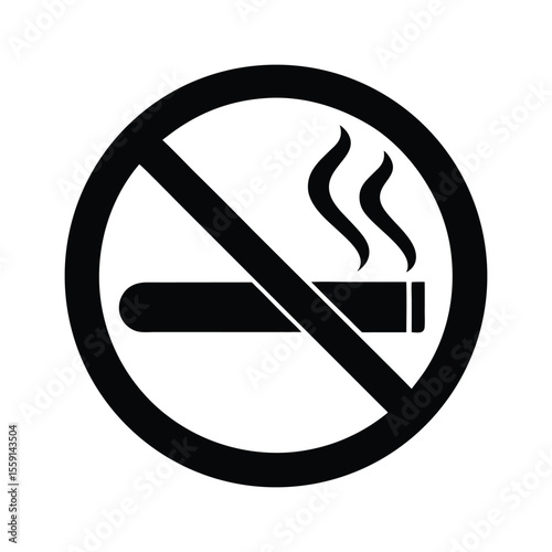 No smoking sign: a red circle with a forbidden cigarette symbol, warning against tobacco and emphasizing health silhouette vector icon illustration on white background minimalist simple flat black