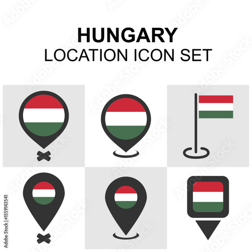 Clean map pins displaying Hungary’s national flag, suitable for travel apps, map designs, and European geography visuals.