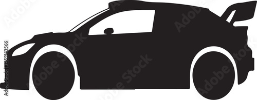 Modern rally car with spoiler side profile silhouette