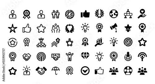 Core Values Outline Icon Set – Editable Stroke Vector with Innovation, Integrity, Teamwork, Commitment, Goals, Quality, Responsibility, and Inclusion Symbols