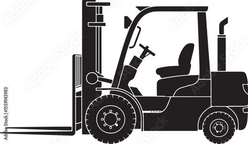 Industrial forklift truck with forks raised in a clean black silhouette