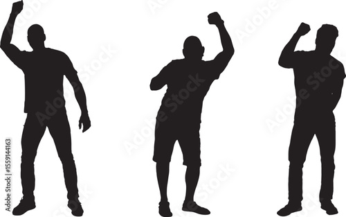 Vector; silhouette of a group of peoplr standing and fist up

Vector; silhouette of a group of men standing and fist up