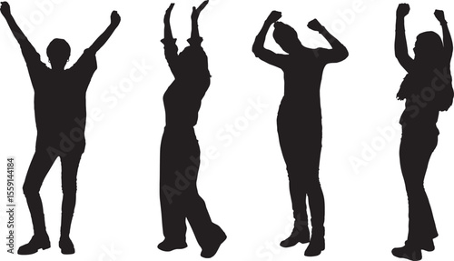 Vector; silhouette of a group of peoplr standing and fist up

Vector; silhouette of a group of men standing and fist up