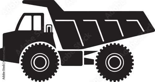 Heavy duty mining dump truck with large wheels and raised bed silhouette
