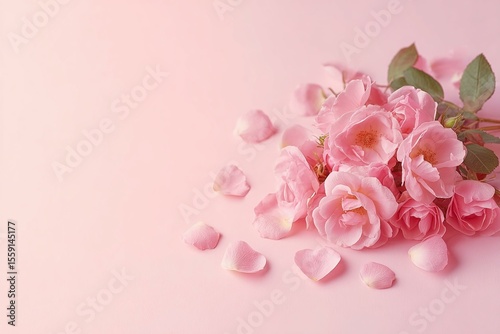 Delicate Pink Roses and Petals on a Pastel Background
