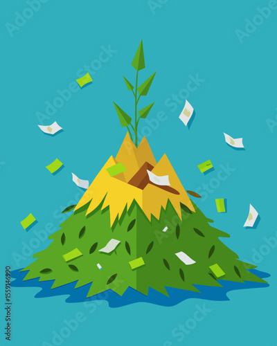 A mound of grass clippings shredded paper and coffee grounds undergoing the transformation from trash to treasure.. Vector illustration