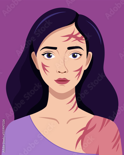 The scars on her skin told a story of the hurtful words she had endured each one a permanent reminder etched into her .. Vector illustration