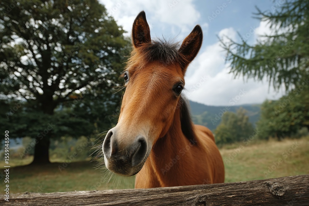 Obraz premium A Close-up of a Brown Horse in a Field