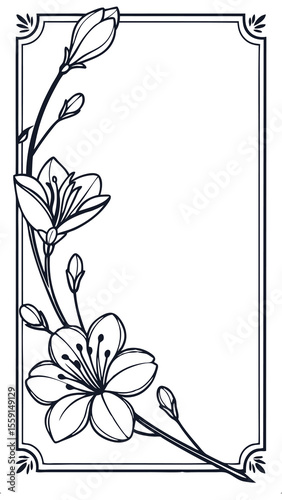 Elegant Floral Frame: A beautifully crafted monochrome frame, adorned with delicate floral embellishments, inviting you to add a touch of nature-inspired artistry.
