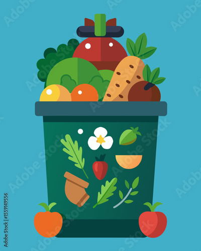 A compost bin filled with food scraps and organic materials ready to be turned into nutrientrich soil.. Vector illustration