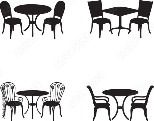 Set of Dining table silhouette vector illustration isolated On Transparent Background 