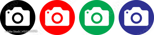 Photo camera icons set. Photography symbol. Photographing sign. Isolated raster illustration on colorful background. Vector illustration.