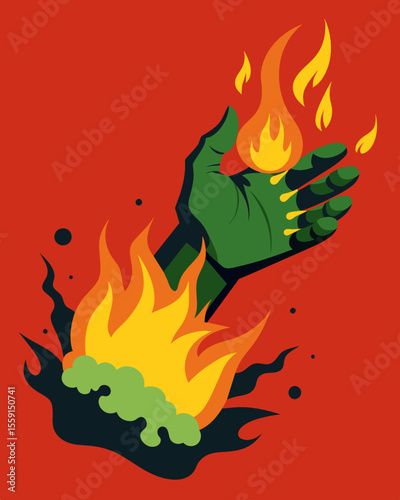 Like a burning flame the toxic hand ignites upon contact leaving behind a trail of destruction in its wake.. Vector illustration