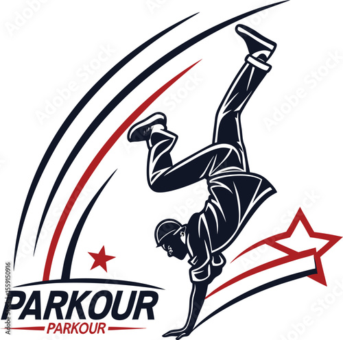 Dynamic and modern parkour logo design with bold lines and a clean aesthetic suitable for sports brands and athletic communities