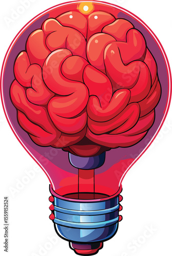 Light bulb with brain High Detail Vector on White Background