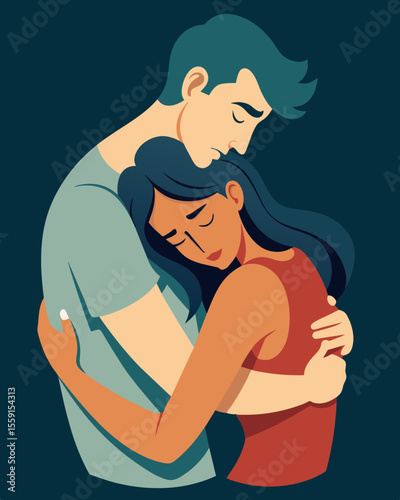 The embrace turned into a forced embrace with his arms wrapped around her tightly and his hands gripping her too tightly for comfort.. Vector illustration