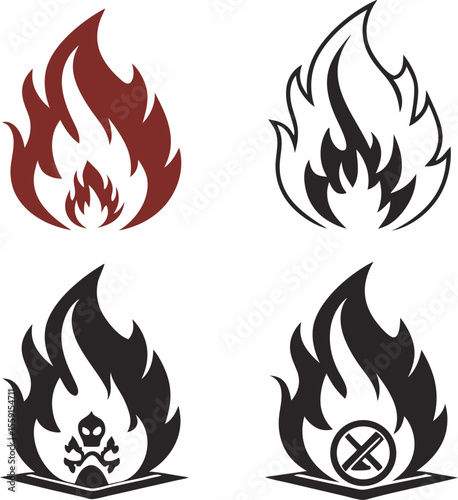 Dynamic and bold abstract fire flames rendered in a sharp angular graphic style with vibrant color variations and clean lines suitable for energetic branding or design elements