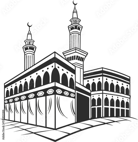 A sleek and modern illustration of the kaaba the holiest site in islam presented in a clean and contemporary style