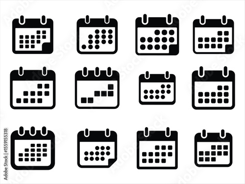 calendar icon set vector silhouette on white background.