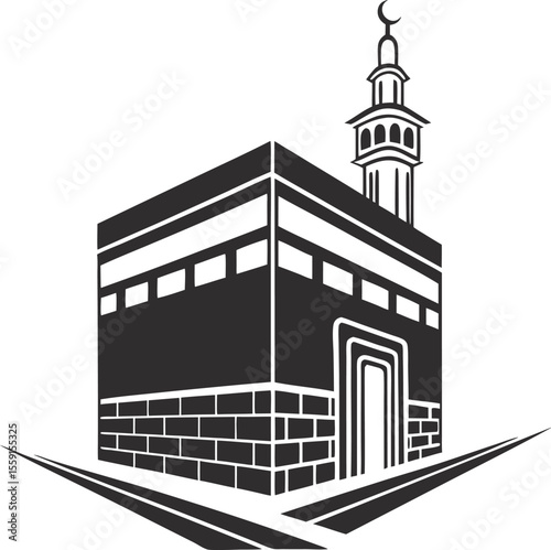 Modern geometric kaaba logo design featuring abstract squares and islamic architectural elements