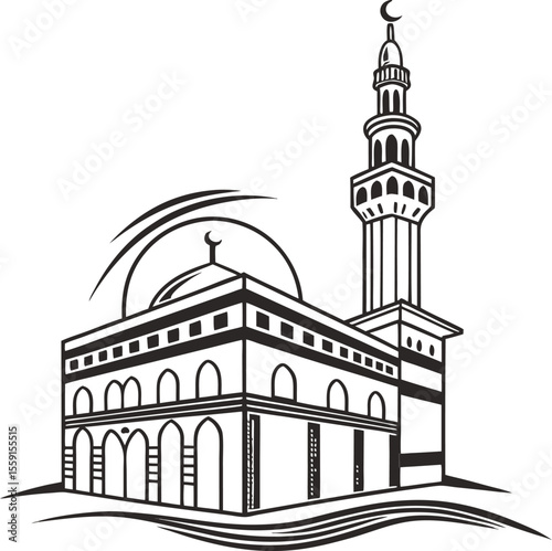 Minimalist and stylish illustration of the kaaba a sacred islamic site suitable for religious and cultural branding representing faith and pilgrimage