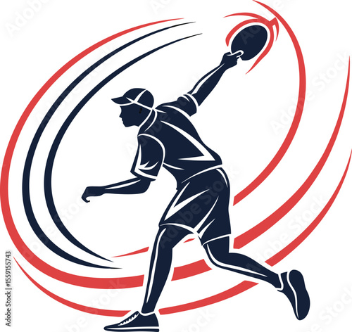 Dynamic illustration of a table tennis player in action executing a powerful serve with a stylized modern graphic design aesthetic suitable for sports branding and digital media