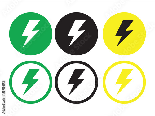 lighting bolt icon set vector silhouette on white background.