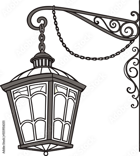 A traditional lantern with a sturdy metal frame illuminated and hanging suitable for cultural events festivals or decorative banners
