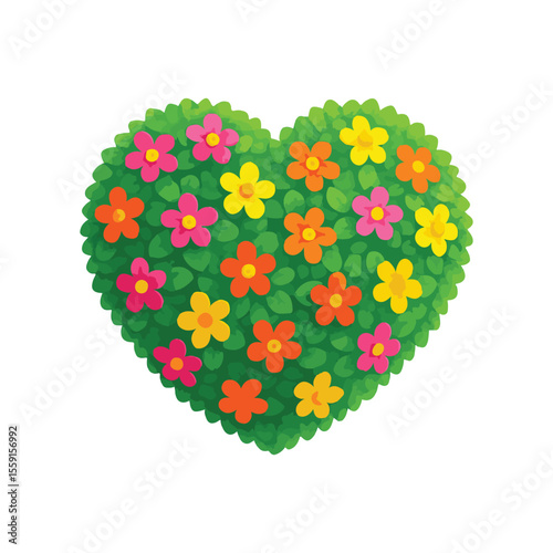Beautiful blooming heart made of vibrant flowers and greenery perfect for love-themed designs