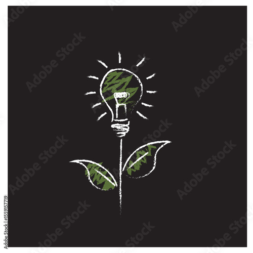 Hand drawing light bulb chalk on a blackboard. Symbol ideas.
