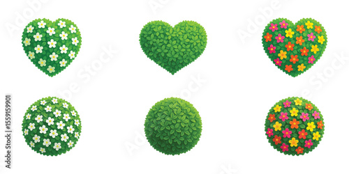Green Character bundle featuring hearts and orbs with vibrant petals for eco love concepts