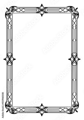 Decorative black frame design for postcards and typography, isolated vector image on transparent background