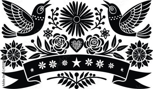 Mexican Ornament Vector Banner for Cinco de Mayo Celebration – Traditional Festival Decoration with Colorful Folk Patterns and Cultural Symbols

