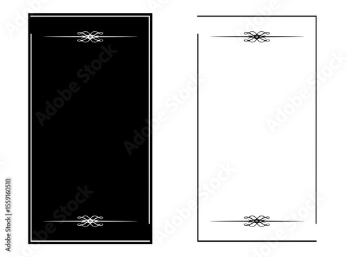 Black and white frame design for postcards and typography, elegant style,elegant style, two design variants in black and white colors, isolated vector image on transparent background