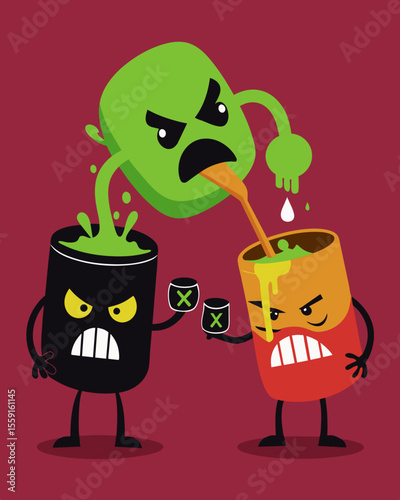 As they hurled hateful words at each other it was as if a toxic brew was being concocted each statement adding to its potency.. Vector illustration