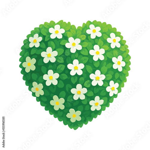 Heart shaped floral bush with colorful flowers and green leaves for romantic garden decoration